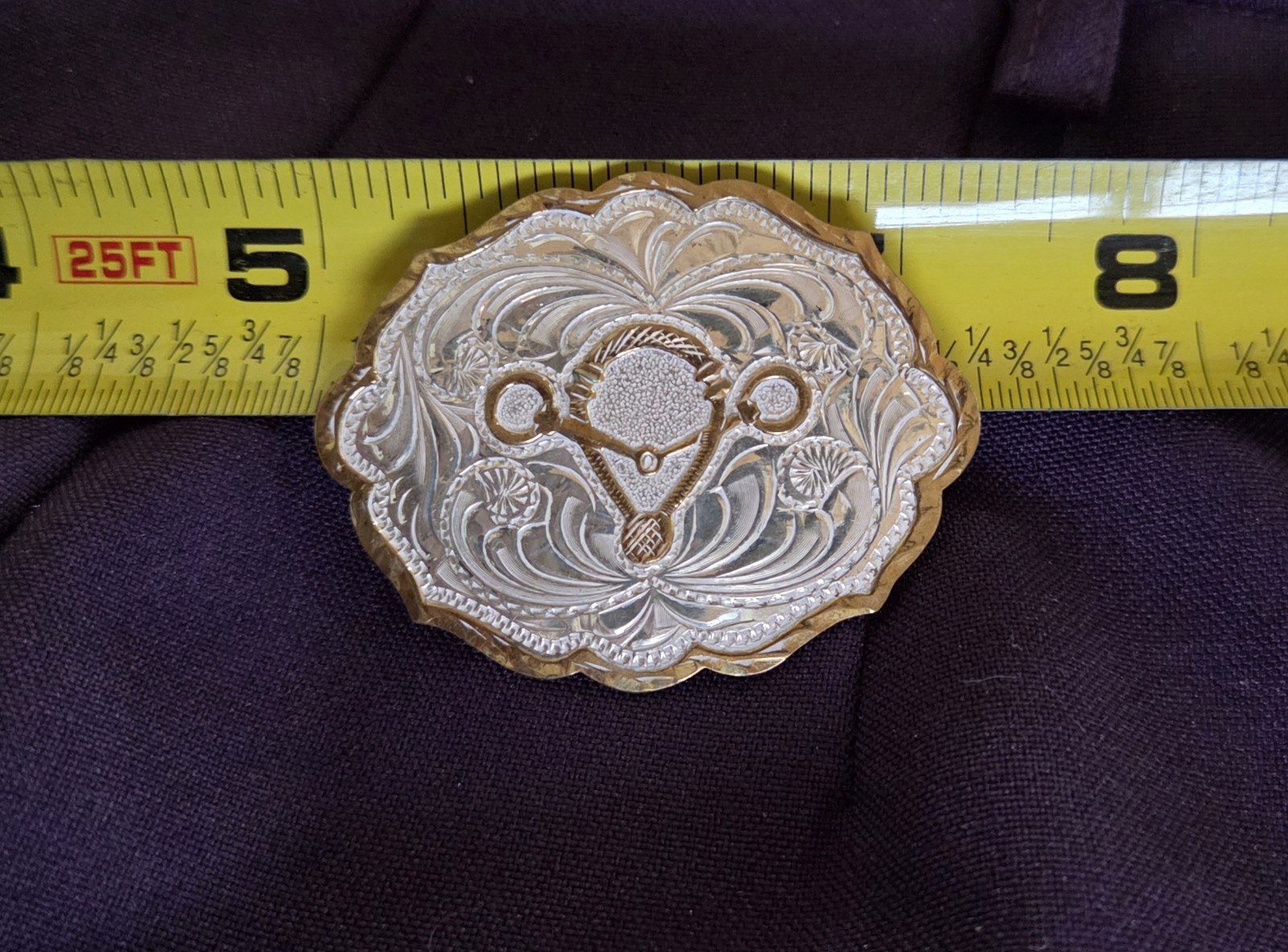 Vtg Western Sterling Silver Concho Pin / Brooch / Scarf Slide - Bosal Horizontal