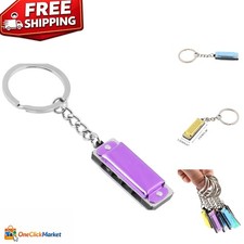 Elegant C Major Harmonica Keyring - Compact 4-Hole Design in Stunning Purple