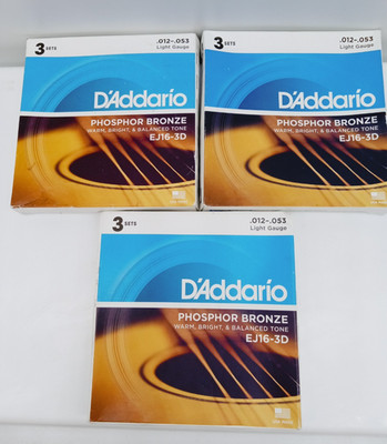 D'Addario Phosphor Bronze EJ16-3D Acoustic Guitar Strings .012-.053 Gauge 9-Sets