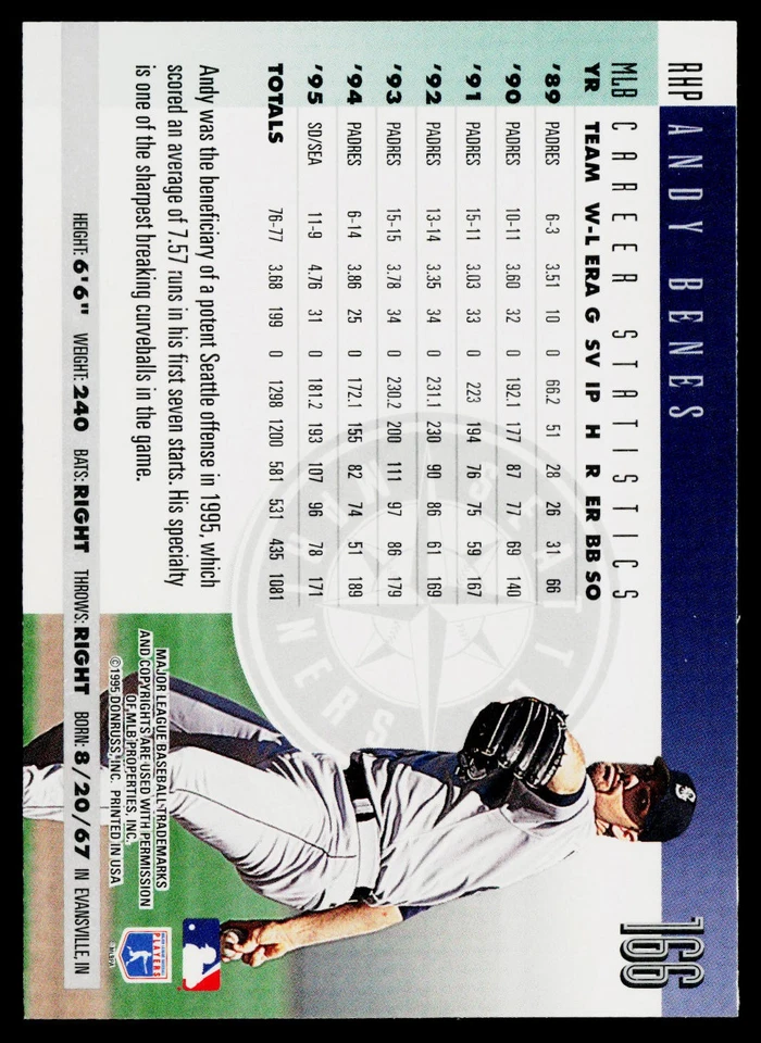 1996 Donruss #166 Andy Benes Press Proofs - Image 2 of 2