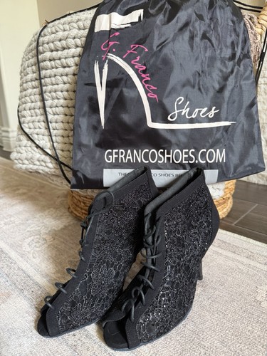 G. Franco Shoes Women's Black Lace-Up Open-Toe Ballroom Dance size 6