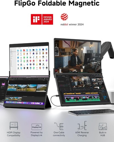 JSAUX FlipGo Pro 16" Dual Portable Monitors, 2.5K Triple Laptop Screen Extender - Picture 2 of 22