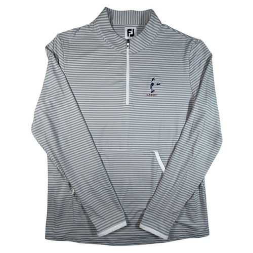 FootJoy Mens Large Gray Golf Pullover Striped Cabot Cliffs Logo Quarter Zip