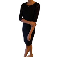 Adrianna Papell Black Lace Sheath Dress 3/4 Sleeve V Neck Zipper Detail Size 6