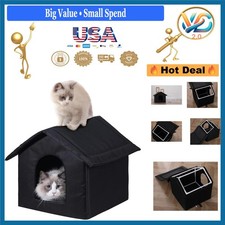 Outdoor Waterproof Cat House Medium for Cats, Dogs, Ferals - Black Cottage