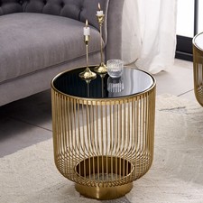 Filigraner Design Beistelltisch VARIATION 50cm gold Metall rund Schwarzglas