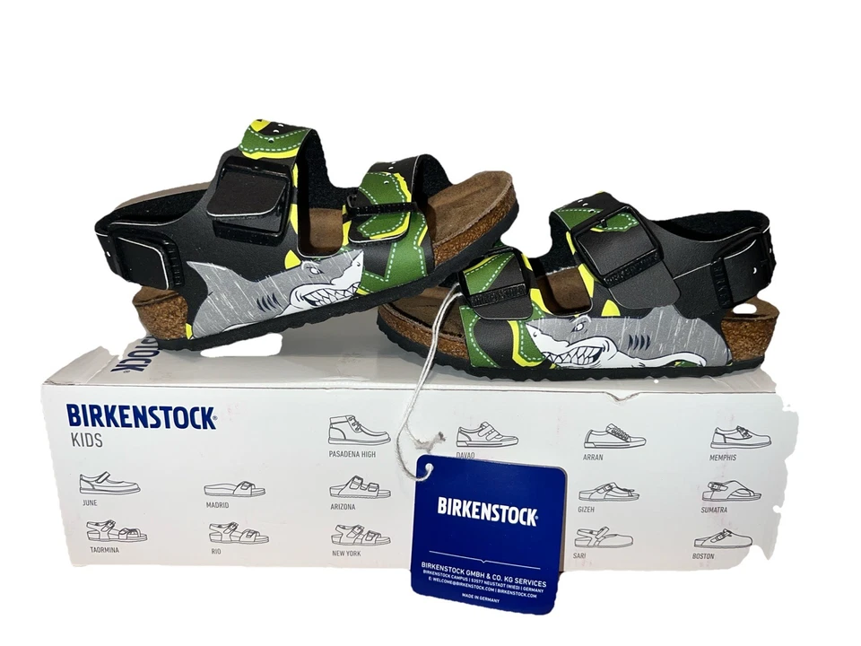 NEW Kids Birkenstock Milano Shark Attack nBlack 8-8.5 Toddler Open-Toe Sandals - Image 3 of 4