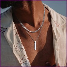 2pcs/set Vertical Bar Stacked Necklaces for Men Boys,Wateproof Stainless