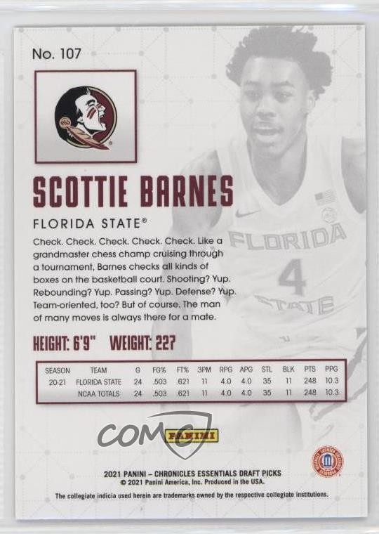 2021-22 Panini Chronicles Draft Picks Essentials Green Scottie Barnes #107 00jj thumbnail 2