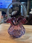 Fenton Mulberry Glass Thumbprint Basket