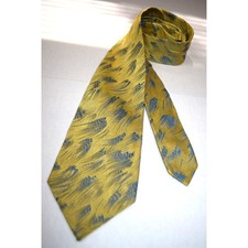 Neck Tie VTG 50s 60s Golden Yellow Blue Swirl Tufts Rayon Acetate Tie 53 x 3.25"