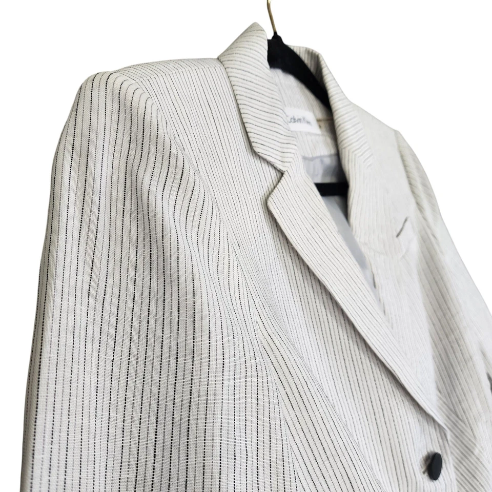 Calvin Klein Womens Blazer Size 6 Two Button White Pin Stripe Career Office Work - Image 3 of 4