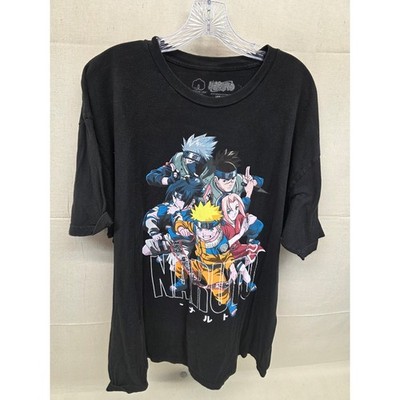 Naruto Team 7 Kakashi Graphic T-Shirt Mens 2XL Black Anime Manga Cotton Tee