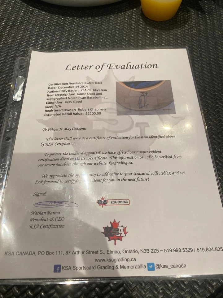 NOLAN RYAN SIGNED AND GAME USED HAT WITH COA/LOA - Image 4 of 4