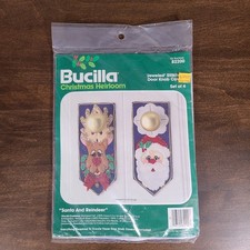 VTG 80s Bucilla SANTA REINDEER Doorknob Covers Embroidery Kit for 4 82200