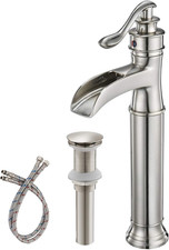 Brushed Nickel Waterfall Vessel Sink Faucet with Pop-Up Drain Assembly