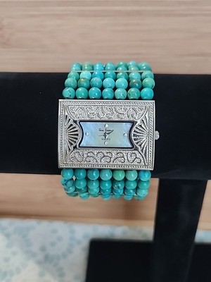 Gem Essence Marbled Turquoise Beaded Wristwatch 7 Rows WORKING BATTERIES