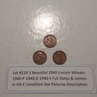 Lot #219 3 Beautiful 1940 Lincoln Wheats 1940-P 1940-D 1940-S VG-F See Pictures