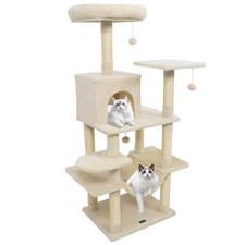 58  Tall Multi-level Cat Tree w/Upholstered Perch  Cat Condo, Comfy Hammock
