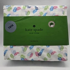 Kate Spade Twin Colorful Palm Leaves Tree Leaf Sheet Set 100% Cotton Percale 3Pc