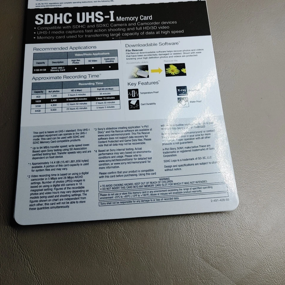 Sony 16GB SDHC/UHS-I Memory Card Used For DSLR Cameras & HD Camcorders (READ) - Image 3 of 4