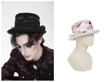 Devil Fashion Men Black Retro Gothic Ruffle Tassel Tie Hat Halloween Cosplay Hat