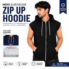 Men's Sleeveless Hoodie Zip Up Hooded Sweatshirt Top Gilet Fleece Jacket S-2XL