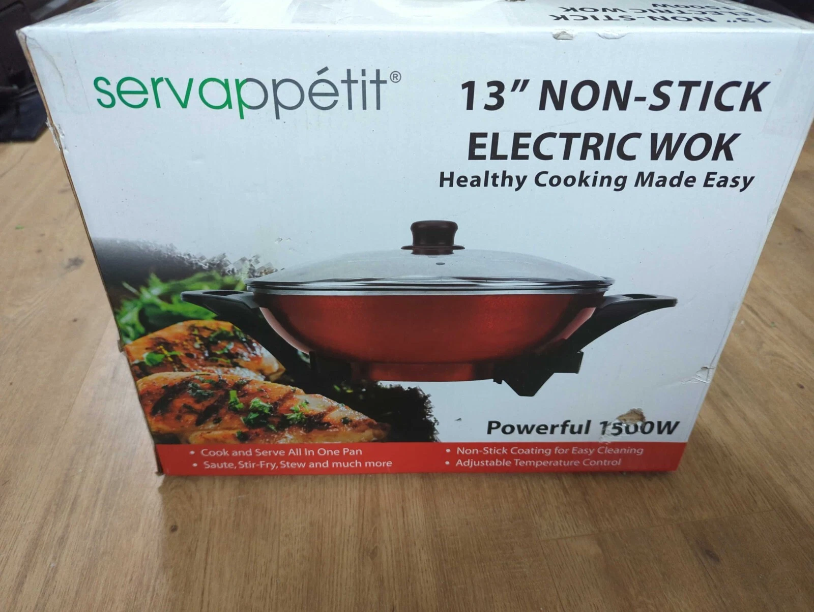 Servappetit 13'' Non-Stick Electric Wok ICP-12874-R, 1500W/110V/50Hz, 176F-450F