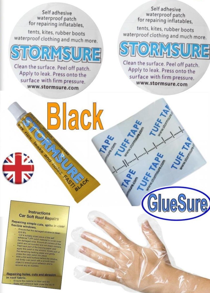 Black Soft Top Car Roof Convertible Repair Kit Includes Glue & Patches