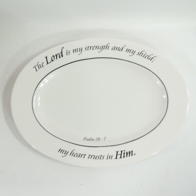 Daily Blessings by Coventry Black Scripture On White Oval Platter 14'' Psalm 28:7