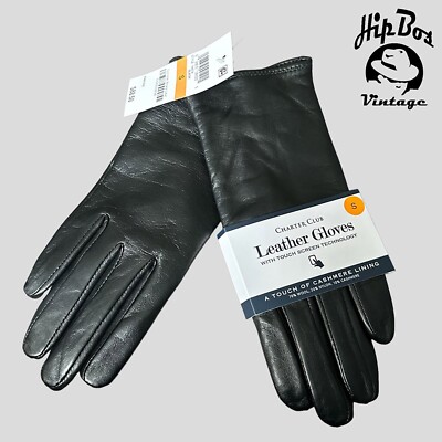 Charter Club Damen Lederhandschuhe Tech Gloves Touch kompatibel schwarz Größe...