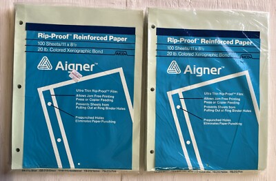 2 packs GREEN Avery Rip Proof Reinforced Paper 3-Hole Unruled 100 sheets 11x8.5''