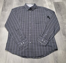 Mens George Classic Fit Button Down Long Sleeve Shirt Size M 38-40 Black Plaid