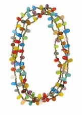 SO Colorful Glass Beaded Layered Necklace 24” L - New