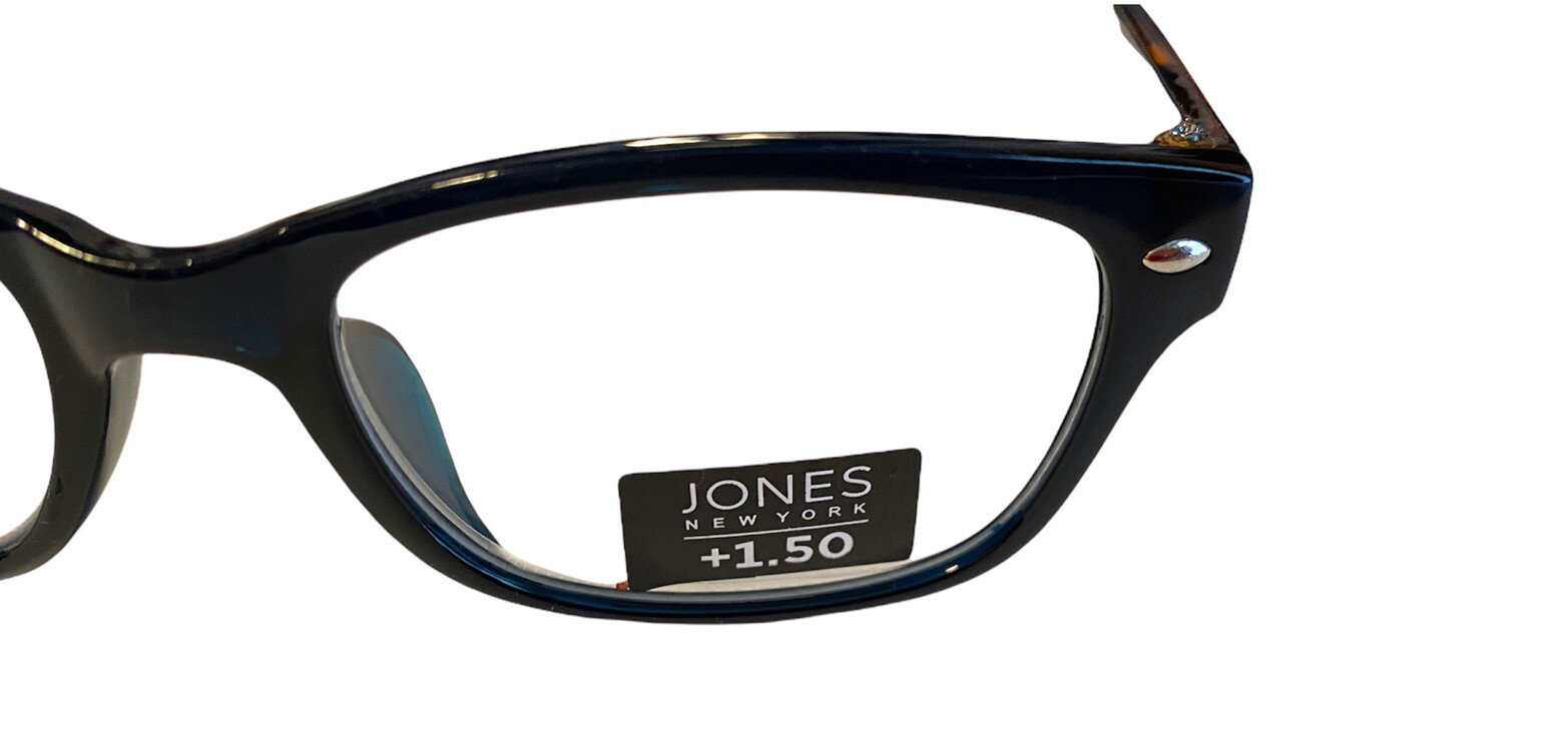 Jones New York Reading Glasses Navy Blue Tortoise Temples Readers +1.50
