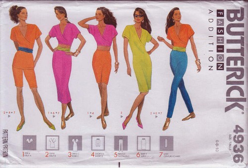 Vintage1990 Sewing Pattern Butterick 4936 Easy Dress Top Skirt Shorts Pants HTF - 第 1/3 張圖片