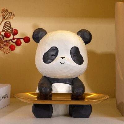 Decorative Panda Statue Resin Panda Widget Plate Creative for Tabletop Ornament