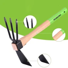 WORKPRO 2-in-1 Heavy Duty Hoe and Cultivator Garden Rake with 14" Wooden Handle