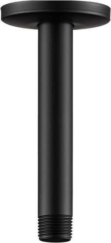 Braccio doccia da soffitto 6 pollici nero opaco con flangia - resistente ed elegante - Foto 3 di 9