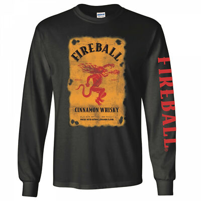 Fireball Bottle Label Long Sleeve Shirt Black