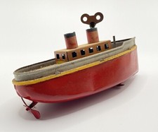 VINTAGE 1930's/40's TIN PLATE WIND UP BOAT Hand Painted Ocean Liner