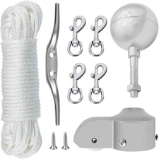 Flagpole Hardware Repair Parts Kit, 50 Feet Halyard Rope for 1.6"-2" Flag Poles