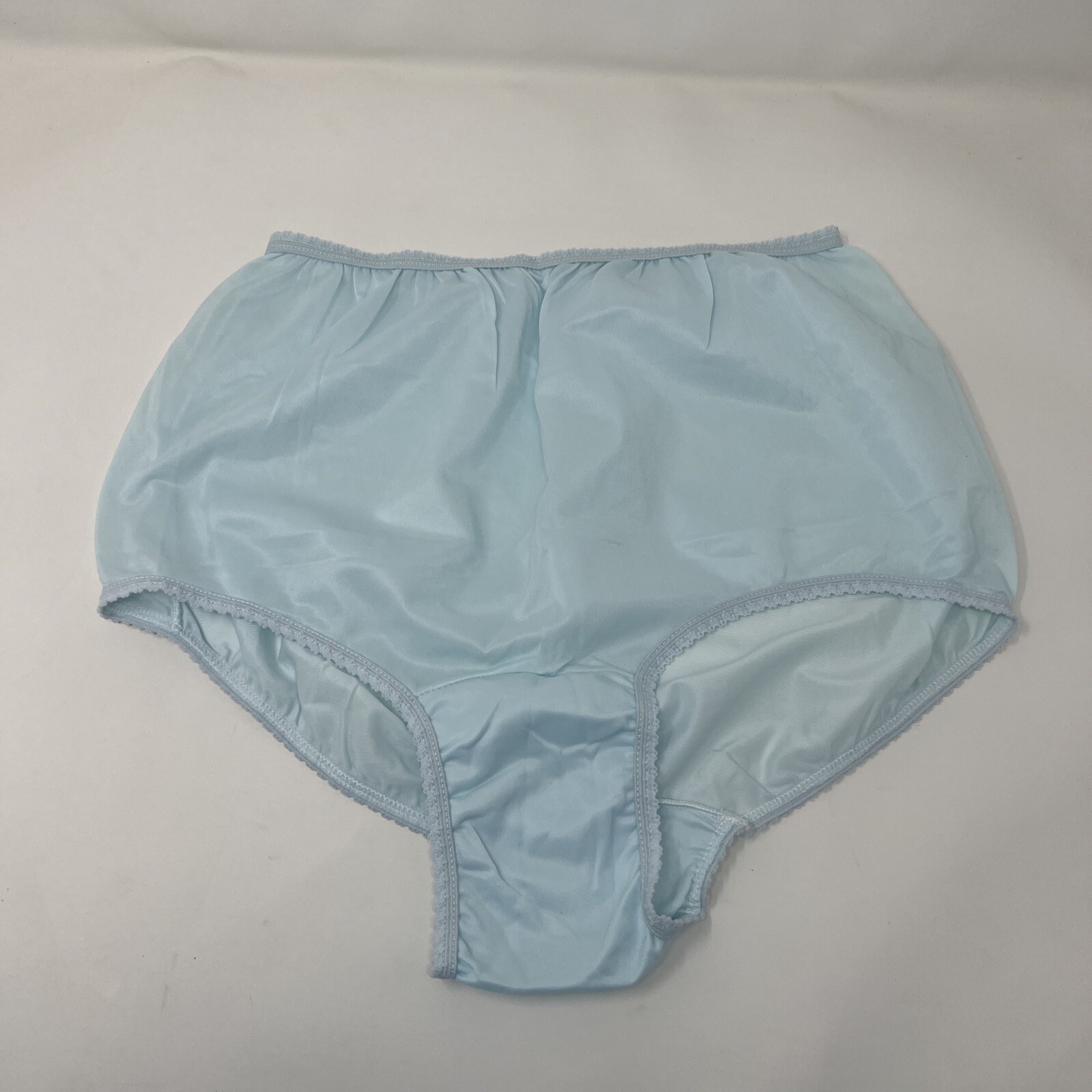 VINTAGE 1960s MUSHROOM GUSSET GRANNY NYLON PANTIES LACE SHEER Baby Blue