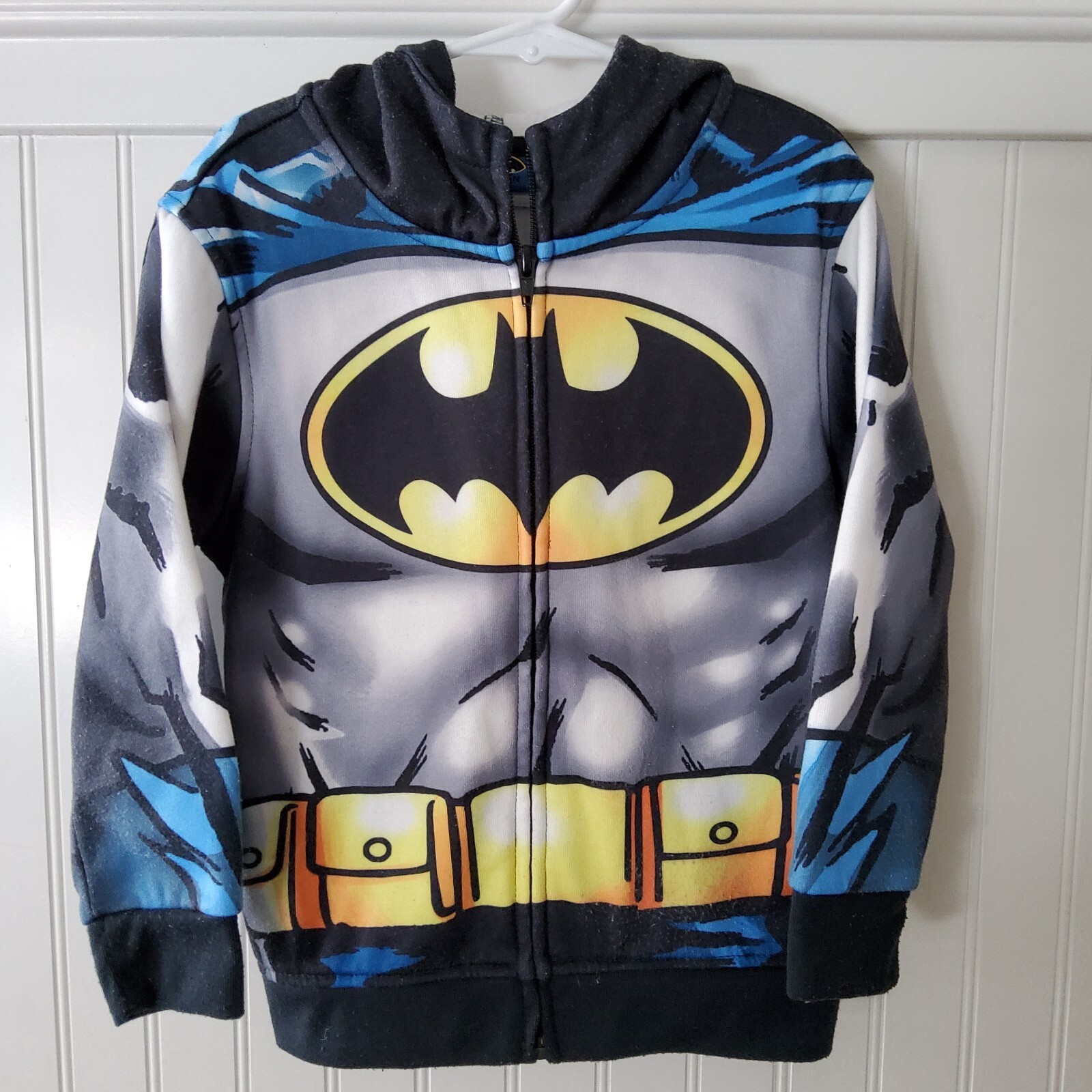 Batman Hoodie Full Zip Jacket Boys Size 5 DC Eye Hood Bat Gray Sweatshirt  Logo | eBay