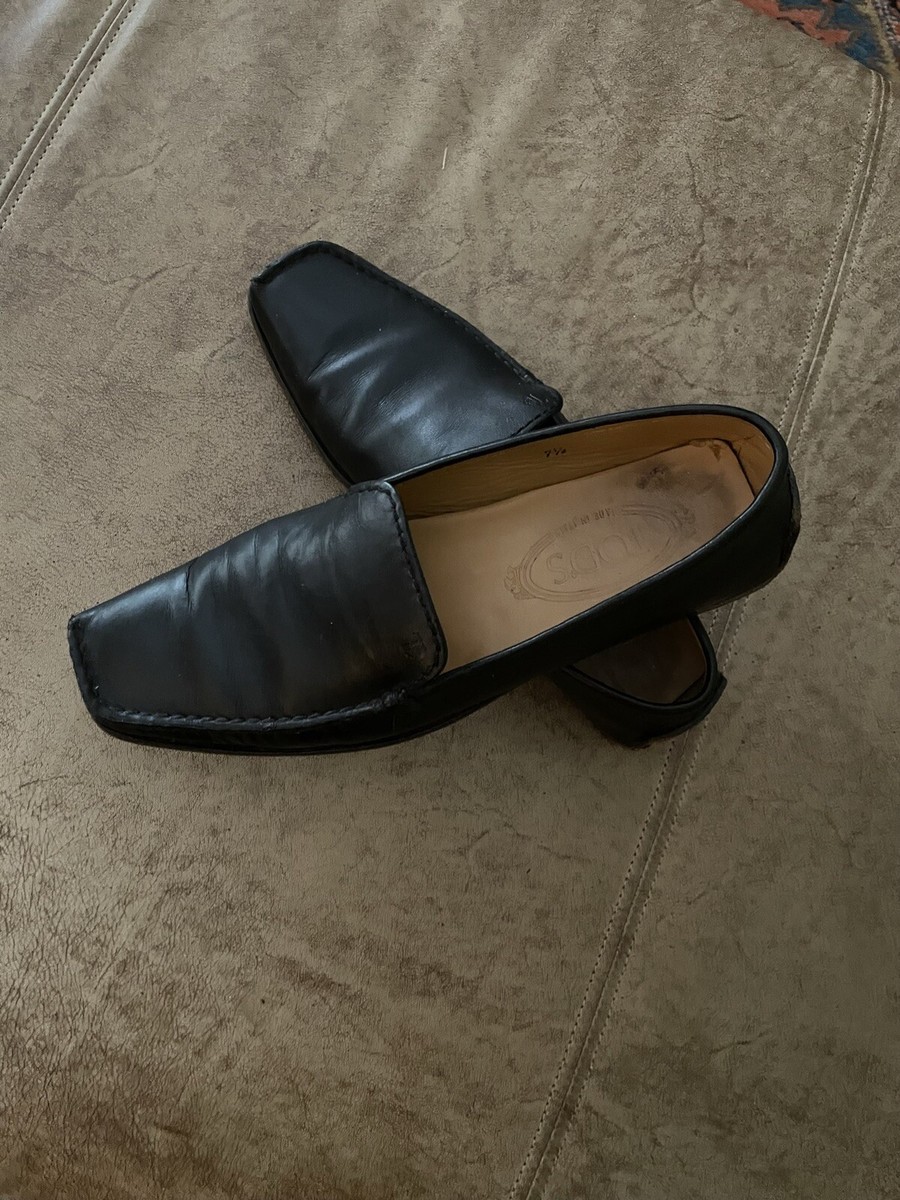 Tods Shoes Womens 7.5 Slip On Loafers Square Toe Black