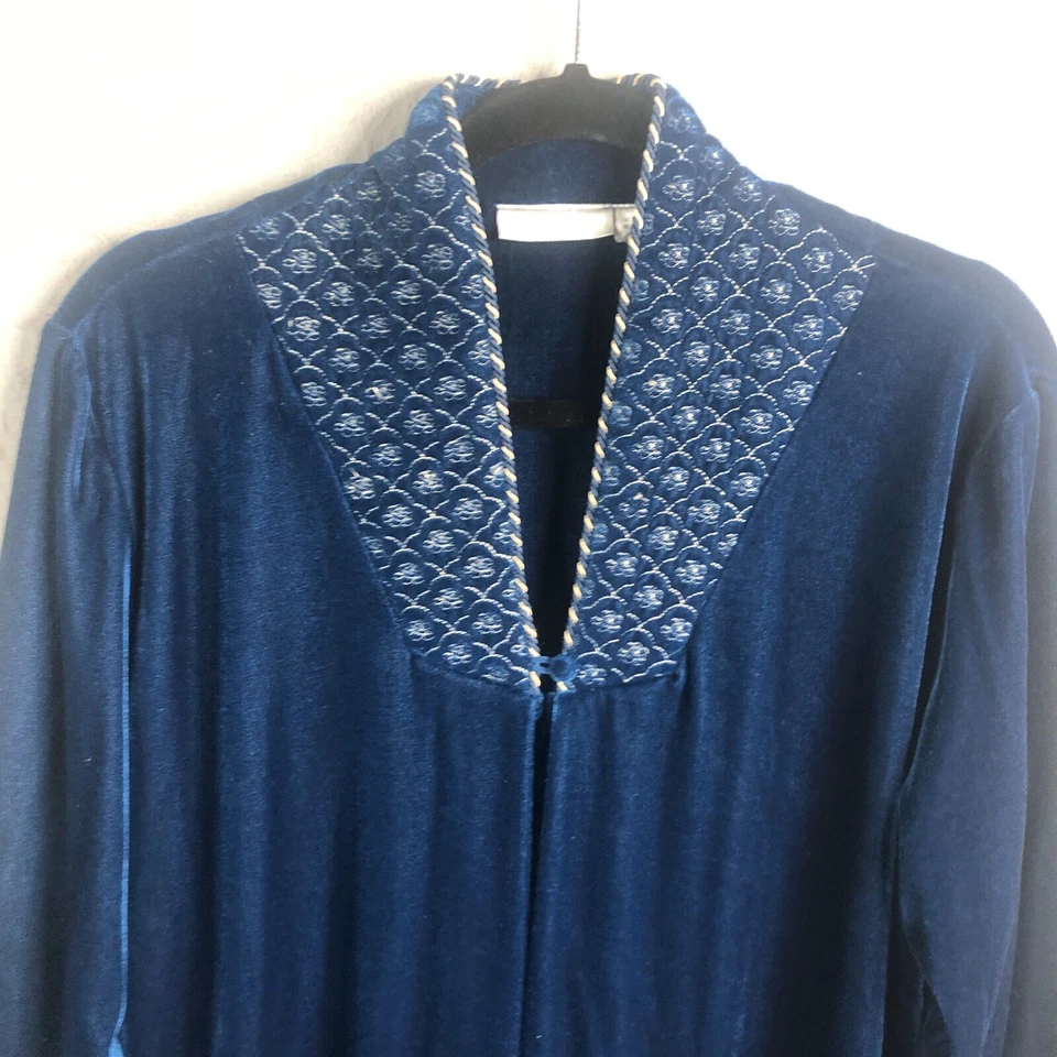 Bata de terciopelo vintage Adonna para mujer M azul marino terciopelo dorado tubo estante acolchado Foto 2 de 4