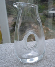 Vintage Tarnow Poland Hand Blown Pitcher Jug Heavy Glass 17cm tall