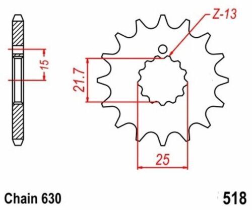 Pignon 15Z pas 630 en acier trempé pour Kawasaki Z1 et GPZ