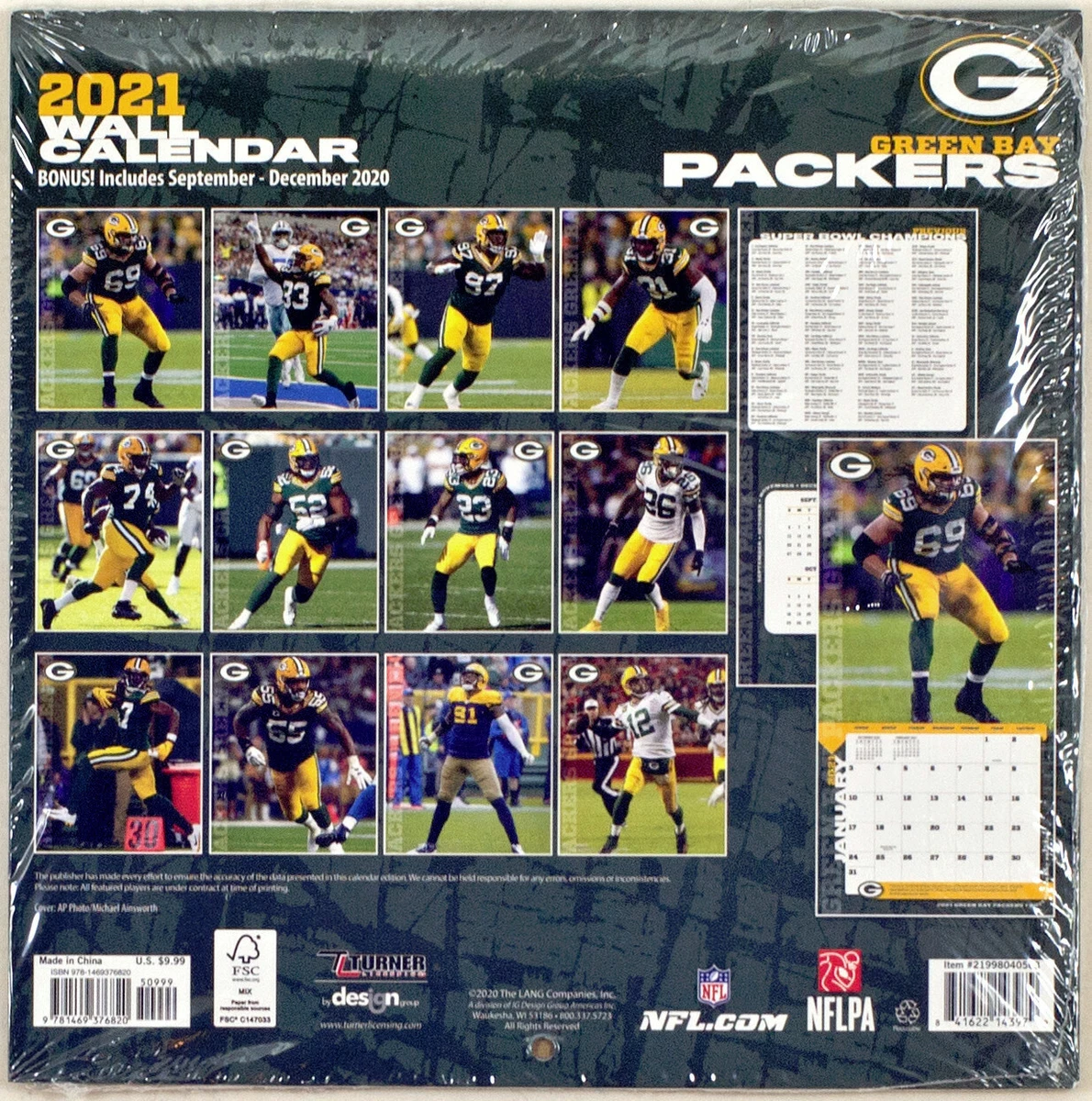 Green Bay Packers Collectible 2021 Mini Wall Calendar by Turner ○ [Sealed]  | eBay