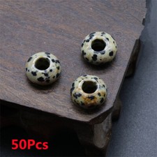 50Pcs 14x8mm Natural Dalmation Jasper Rondelle Large Hole Spacer Beads DIY HT614